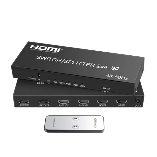 Avedio links 4K@60Hz HDMI Switch Splitter 2 in 4 Out with Remote, avedio Links 2x4 HDMI Splitter Switcher 4K with SPDIF & 3.5mm Audio,Support 4K,3D,1080p,HDCP2.2,HDR 10 for PS5/4,Xbox,Fire Stick,etc