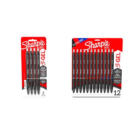 SHARPIE S-Gel, Gel Pens, Medium Point (0.7mm), Black Ink Gel Pen, 4 Count & S-Gel, Gel Pens, Medium Point (0.7mm), Assorted Colors, 12 Count Black Gel Pens + Gel Pens, Assorted Colors