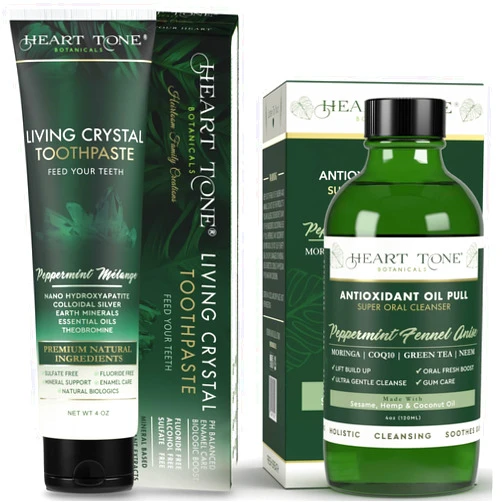 Heart Tone Botanicals Complete Oral Wellness Duo – Living Crystal Hydroxyapatite Toothpaste & Antioxidant Oil Pulling Conditioner – Fluoride-Free, Natural, Mineral-Supporting, 18 Botanicals – Mint