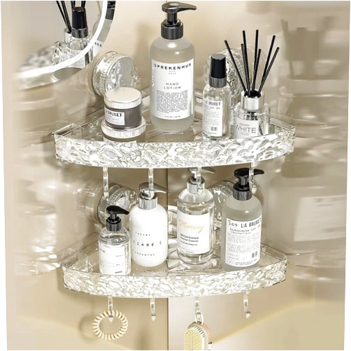 Generic 2 Pack Corner Shower Caddy, Adjustable Suction Cup Shower Shelf Adhesive Bathroom Shower Organizer Detachable Shower Self with 8 Hooks Kitchen Caddy Spice Rack
