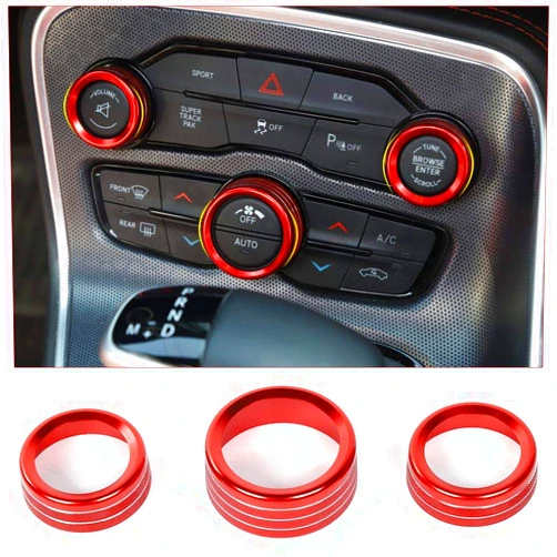 Voodonala Air Conditioner Switch CD Button Knob for Dodge Challenger 2015-2024 Charger Chrysler 300 300s 2015-2019, for Ram 2013-2018 (Aluminum Alloy Red)