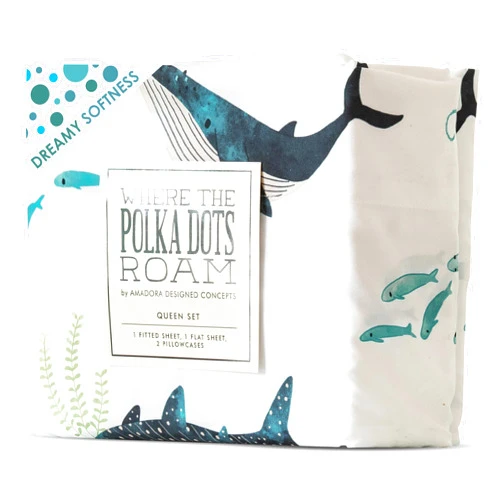 Where The Polka Dots Roam Nautical Ocean Full Bedding Set - 4 Piece Super Soft Kids Bed Set with Fitted Sheet, Flat Sheet, and Pillowcases - Underwater Sea Creatures Design for Boys Girls Room Décor