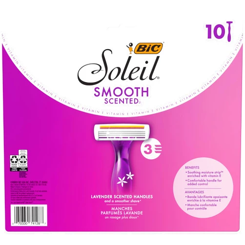 BIC Soleil Smooth Scented Women's Disposable 3 Blade Razors, Travel Size Toiletries, 10-Pack