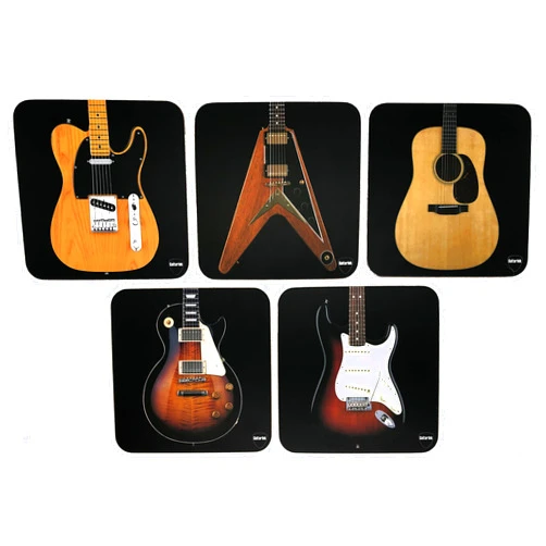 Guitar Ink Portola Sky Guitar Ink - Guitar Coaster Set / 5 Beautiful Extra-Large Coasters Featuring Classic Guitar Shapes, 4.5 x 4.5