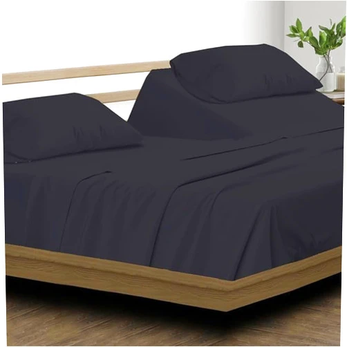 FlyCotton 100% Egyptian Cotton Sheets with 800 Thread Count 4 PC Top Split Queen Sheets Sets for Adjustable Bed - Split Top Black Sheets fits Up to 28
