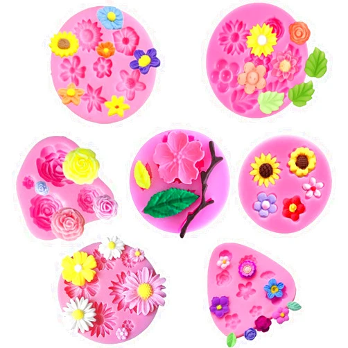 Vpqnee 7 Pieces Flower Fondant Mold Set, Mini Flowers Silicone Chocolate Candy Molds for Cake, Cupcake Decorating, Cake Pops, Polymer Clay, Crafting Projects, Candy Melts