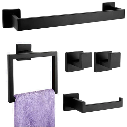 PAHSFS 5-Pieces Matte Black Bathroom Hardware Accessories Set, SUS304 Stainless Steel Bath Towel Bar Set, Towel Racks for Bathroom Wall Mounted.
