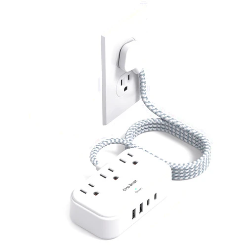 One Beat 1 Pack Cruise Essentials, 5 Ft Flat Extension Cord, 3 Outlets 4 USB Ports(2 USB C) Flat Plug Power Strip, USB Charging Station with Non Surge Protector for Cruise Ship, Travel, Dorm Room Essentials