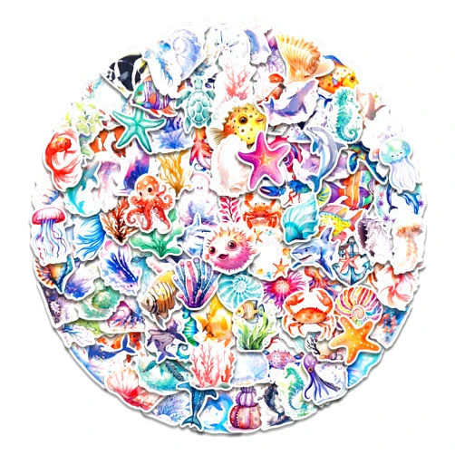 AOWDIAO 100 Pcs Ocean Stickers Cute Sea Creature Vinyl Stickers Gifts for Kids Party Crafts Favors Ocean Animal Stickers for Water Bottles Laptop Decor