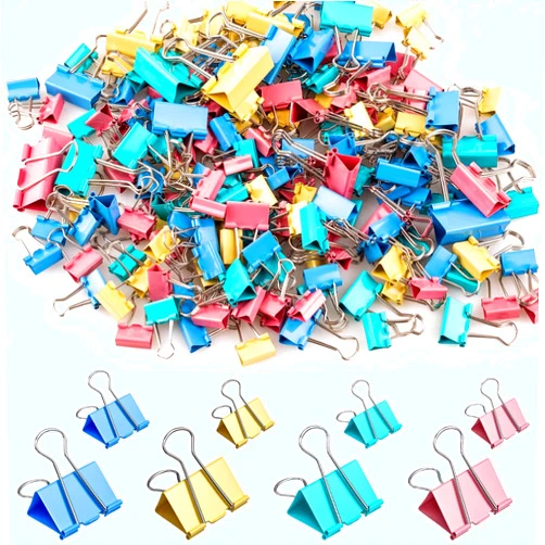 KKEETUR 200 Count Colored Binder Clips Assorted Sizes, 4 Sizes Large, Medium, Small, Mini, Metal Paper Clamps, Bulk Clips Office Supplies (1 1/4
