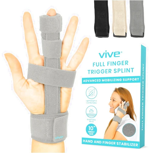 Vive Finger Splints for Trigger Finger - For Broken Fingers, Hand, Middle, Ring, Wrist - Adjustable Brace Support - Locking Straightening Immobilizer for Sprains, Pain Relief, Mallet Injury, Arthritis
