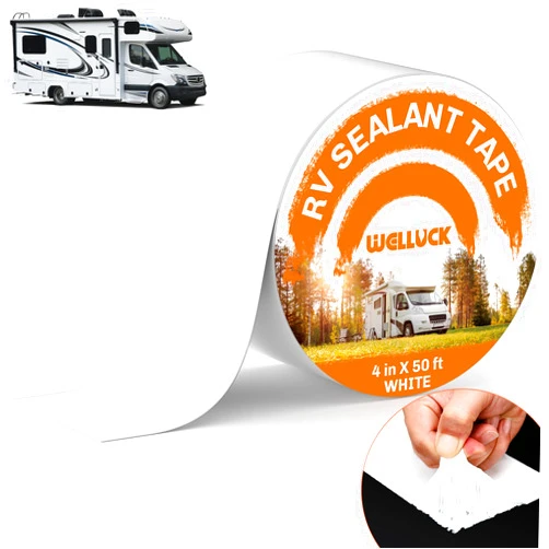 WELLUCK RV Roof Tape Sealant Roofing Tape, 4 Inch X 50 Foot Natural White RV Tape for Roof Repair Camper Trailer Boat Sealing Leak Repair, UV & Waterproof