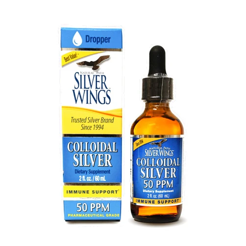 Natural Path Silver Wings Colloidal Silver Liquid -Daily Immune Support Supplement - - 50ppm (250mcg) - 2oz Dropper