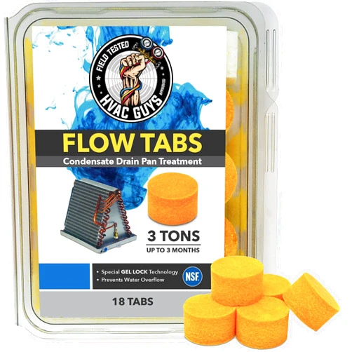 Leak Saver HVAC Guys Flow Tabs with Gel Lock Technology - 18 Pack - Keeps Drain Pans Clean, Prevents Overflow, 3 Ton Tab Lasts up to 3 Months - 1 Tab is equal to 18 Regular Tablets (324 total) - Made in the USA