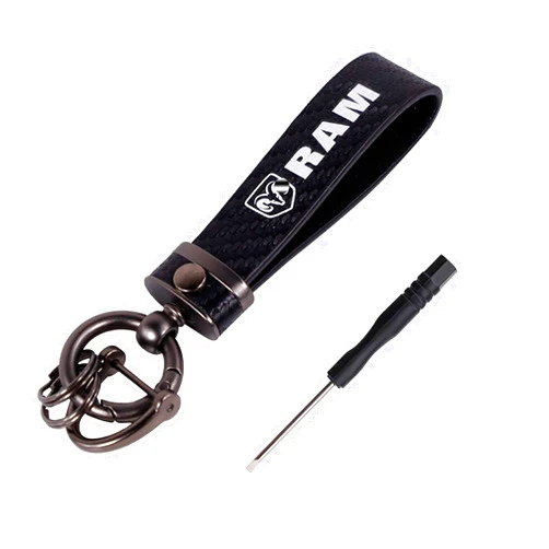 GINBI Carbon Fiber Leather Car Keychain compatible with Dodge RAM 1500 2500 3500 Truck | Double-Sided Printed | Accessories, Small