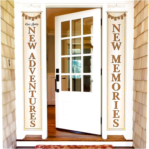 N\A New Home New Adventures New Memories Porch Sign Door Banner Decor Brown – New House Housewarming Party Theme Decorations for Men Women Supplies