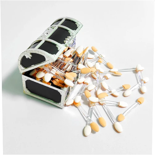 EYERIYO Eyeshadow Applicators, 50pcs Dual Sides Eye Shadow Sponge Applicators with Treasure Chest Container Eyeshadow Brushes Makeup Brush (Silver/Black)