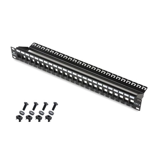 Cable Matters Rackmount or Wall Mount 1U 24 Port Keystone Patch Panel with Cable Management and Support Bar (19-inch Blank Patch Panel for Keystone Jacks/Keystone Panel)