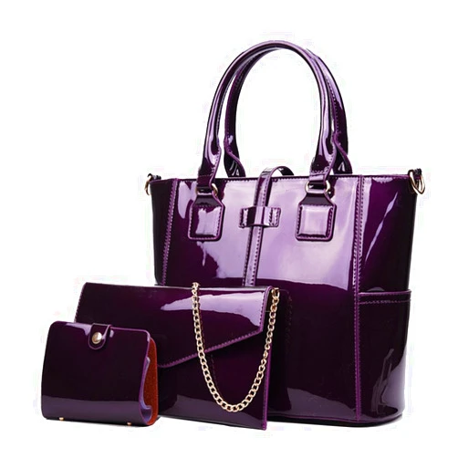 Yan Show Women's 3pcs Handbags Patent Leather Fashion Shoulder Bag Large Capacity Handbag