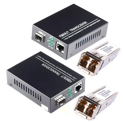 GESD A Pair of 1.25G/s Bidi Gigabit Multi-Mode Fiber Ethernet Media Converter with 2PCS Bidi SFP LC Dual Transceiver Module Included, 10/100/1000Base-Tx to 1000Base-SX SMF RJ45 to SFP Slot up to 550M