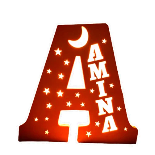 SEVSO Personalized Wooden Luminous Light with English Letters, Customized Name Wooden Luminous Letter Night Light, The Best Gift for Lovers and Friends (Star Moon Style,Monochrome)