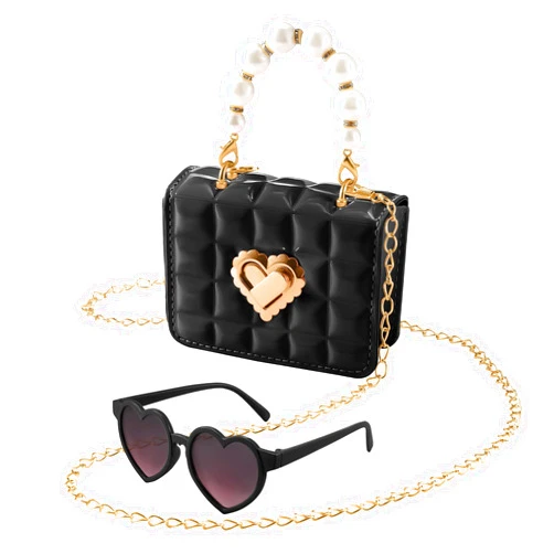 VZZNN Mini Purse for Toddler Little Girls,Cute Princess Handbags Crossbody Shoulder Bag with UV400 Sunglasses Gifts for Girls,Black