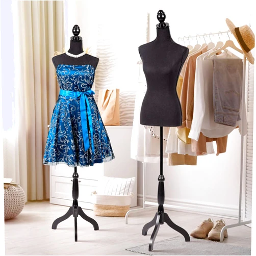 BIQWBIC Female Dress Form Mannequin Body Foam Mannequin Torso 60-67 Inch Adjustable Dress Mannequin with Wooden Tripod Base Stand for Sewing Dressmaker Model Display Fitting Styling (Black)