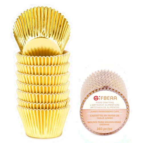 Gifbera Gold Foil Jumbo Cupcake Liners Metallic Large Muffin Baking Cups, 160-Count