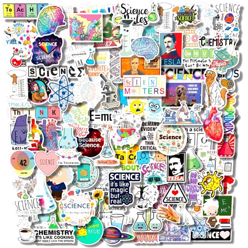 Aowplc 100 Pcs Natural Sciences Stickers Pack, Physics, Chemistry, Biology Experiment Vinyl Stickers, Student Science Laboratory Decals for Laptop, Water Bottle, Notebook, Luggage, Computer Decor