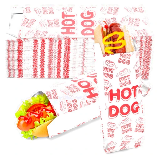 ZENFUN 200 Pcs Hot Dog Wrappers, Foil Hot Dog Sleeves, Grease Proof Hot Dog Bag, Food Wrapper Disposable for Fast Food, Food Trucks, Food Cart, Snack Bars, Carnival, 9.4x3.5x1.5 Inches