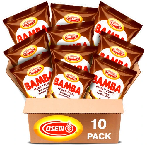 Osem Bamba Hazelnut Creamy Peanut Butter Snacks All Natural Peanut Butter Corn Puffs, 2.1oz Bag (Pack of 10)