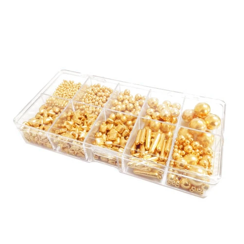 HIFUNBK Gold Mix Sprinkle For Cupcake Topper with Gift Box Pack, 10 Different Shape Sugar Candy Dragee for Cake Baking Decoration, 200g