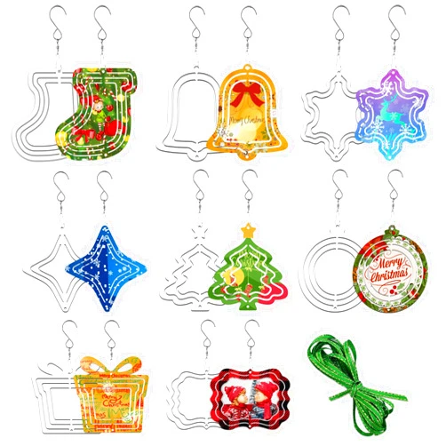 WindMage 16 Pack 3inch 4inch Sublimation Wind Spinner Blanks 3D Aluminum Metal Wind Sculpture Kinetic Spinners for Yard and Garden Indoor Art Sublimation Christmas Ornament Hanging Decoration