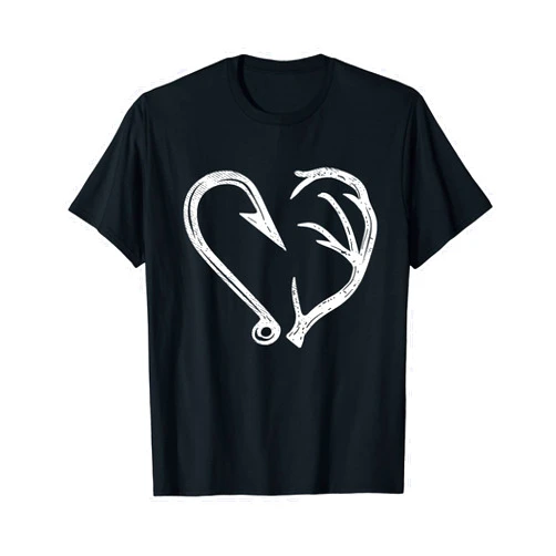 BoredKoalas Hunting Shirts American Hunter Gifts Hook Antler Heart Love Fishing Hunting Fish Deer Hunter Gift T-Shirt