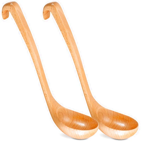 HYQO Wooden Ladle For Soup - 2 Pack Wooden Soup Spoons Bamboo Ladle Wooden Serving Spoons Olive Wood Ladle Soup Ladel For Cooking Wood Utensils Set Large Ladle With Long Handle Teak Kitchen Utensils