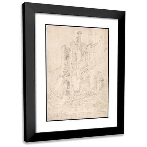 ArtDirect John Sell Cotman 14x18 Black Modern Frame and Double Matted Museum Art Print Titled - Framlingham Castle, Suffolk; Part of Ruined Interior (ca. 1815)