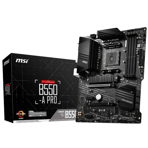 MSI B550-A PRO ProSeries Motherboard (AMD Ryzen 5000, AM4, DDR4, PCIe 4.0, SATA 6Gb/s, M.2, USB 3.2 Gen 2, HDMI/DP, ATX)