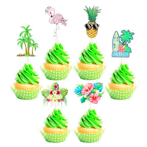 Gyufise 36Pcs Tropical Aloha Luau Cupcake Toppers Palm Tree Flower Turtle Leaves Flamingo Pineapple Cupcake Picks Summer Hawaiian Tropical Luau Aloha Theme Birthday Party Cake Decorations Supplies