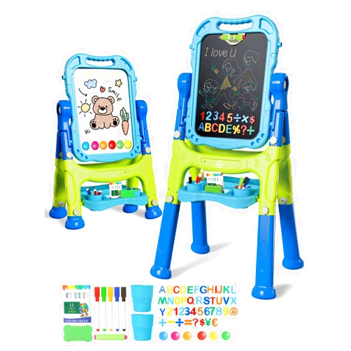 Lehoo Castle Easel for Kids, 4 in 1 Double Sided Kids Art Easel with Magnetic White Board & Chalk Board, Adjustable Standing Toddler Easel with Drawing & Writing Accessories - Gift for Boys and Girls