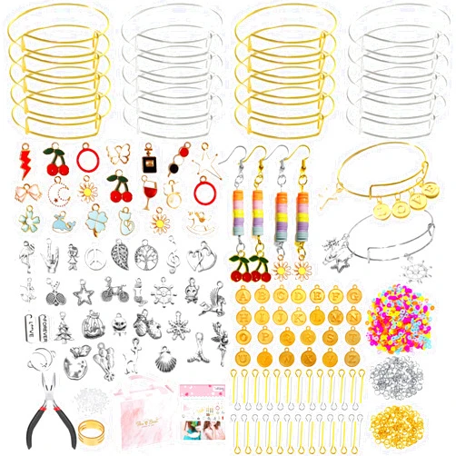 Trifong 1000Pcs Bangle Bracelet Making Kit, Expandable Charm Bracelet Making Kit and Clay Beads Earring Craft for Adult Women, Teen Girls Jewelry DIY Birthday Gift Idea