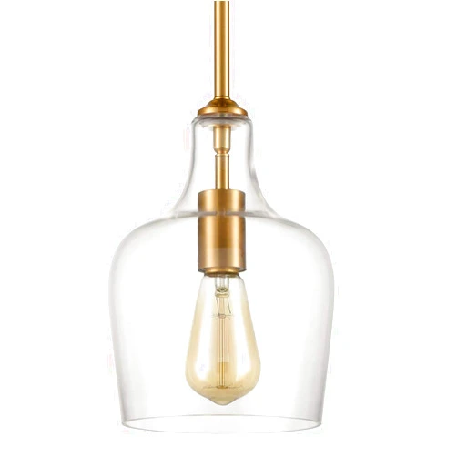 JK JEENKAE Modern Brass Glass Kitchen Pendant Lighting Rod-Hung Gold Pendant Light, 1-Light-1