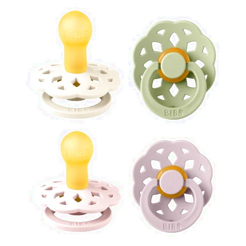 BIBS Boheme Soother 4-Pack | BPA Free Dummy Pacifier | Round Nipple | Natural Rubber Latex | Made in Denmark| Size 0-6 Months | Dusky Lilac Mix
