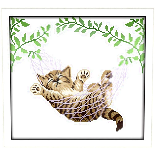 Awesocrafts Cross Stitch Kits, A Cat on a Basket Animals Awesocrafts Easy Patterns Cross Stitching Embroidery Kit Supplies Christmas Gifts, Stamped or Counted (Cat, Stamped)
