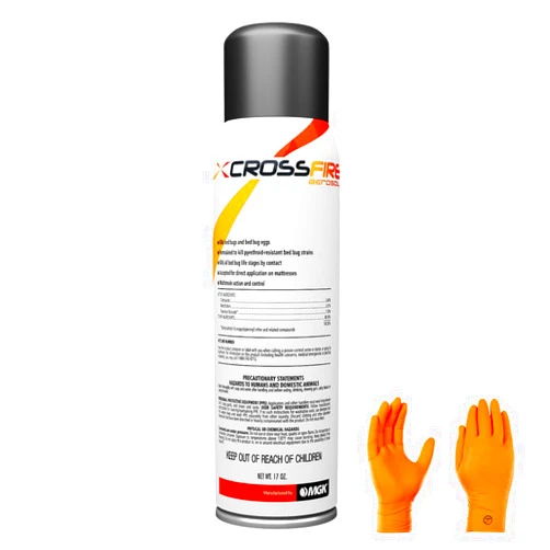 USA Supply Cossfire 17 oz Can - kills pyrethroid-resistant bed bug strains at all life stages, ideal bed bug solution with USA Supply gloves