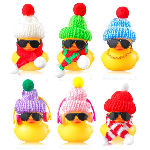 Haooryx Christmas Winter Rubber Duck - 6PCS Christmas Winter Cute Rubber Duck Toys Car Dashboard Decorations Kawaii Car Ornaments Ducky Duckies Kids Classroom Gift Supplies Xmas Party Favors