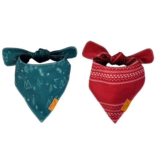 Remy+Roo Dog Bandanas - 2 Pack | Evergreen Christmas Dog Bandanas Set | Premium Durable Fabric | Patented Shape Bandanas for Dogs | Adjustable Fit | Multiple Sizes Offered