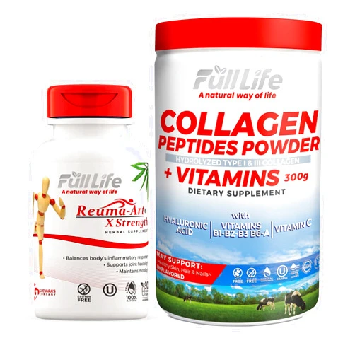 Full Life Reuma-Art X Strength and Collagen Peptides Powder - Joint Support Supplement - Hydrolyzed Collagen Powder 300g - Kosher, Gluten-Free