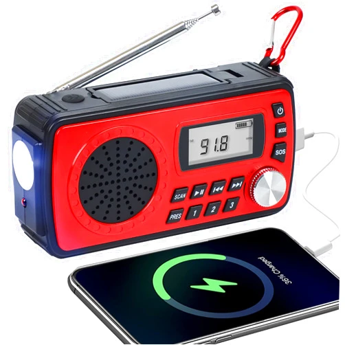 T.TAOMI shortwave Radio with Bluetooth, AM/FM/SW/WB Emergency Radios with NOAA Alerts, Hand Crank Solar 4000mAh Stereo-Speaker SOS Rechargeable radior with Preset Band, Support USB/TF(red)