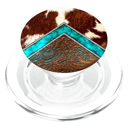 Western Cowgirl Cowhide Turquoise Teal And Brown Western Cowgirl Pattern Cowhide Turquoise Teal And Brown PopSockets PopGrip for MagSafe