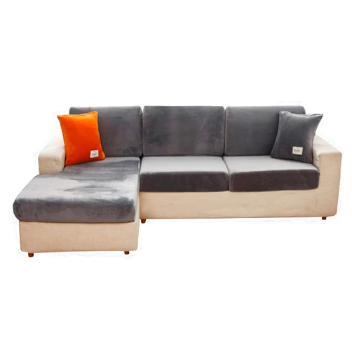 MIFXIN Sofa Cover Stretch Velvet Couch Cushion Slipcovers Universal Elastic Sofa Seat Cover L Shape Sofa Chaise Furniture Protector (Velvet Light Grey, Plus Size 1 Seat Cover)
